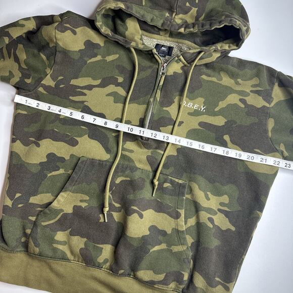 Obey Worldwide Mens Small Quarter Zip Hoodie Camo Pockets Embroidered Streetwear - Picture 10 of 12